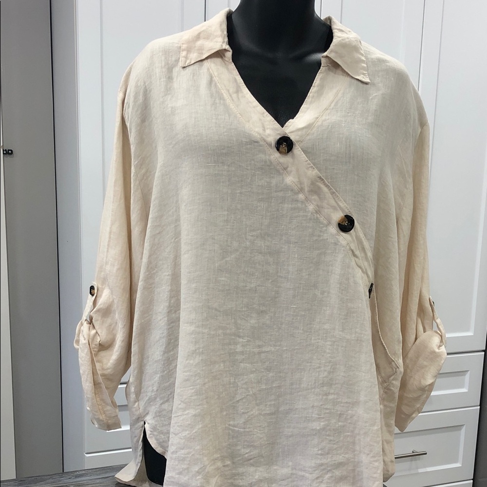 Women’s 3X Pullover Top – Pure Linen – NWT – Light Tan  - Made in 🇮🇹